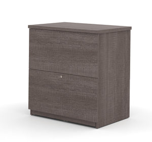 Standing Desk Set with Credenza and Hutch in Bark Gray and White