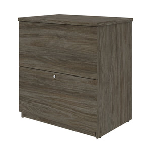 71" Dual Monitor Adjustable Desk with Credenza in Walnut Gray and White