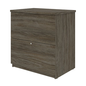 Pair of 88" Walnut Gray L-Desks with Twin Monitor Support