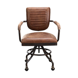 Wheeled Office Chair With Top Grain Leather Seat