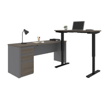 Load image into Gallery viewer, Bark Gray and Slate Single Pedestal Desk with Included Height Adjustable Desk
