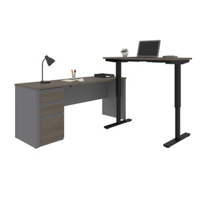 Bark Gray and Slate Single Pedestal Desk with Included Height Adjustable Desk