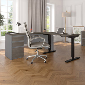 Bark Gray and Slate Single Pedestal Desk with Included Height Adjustable Desk