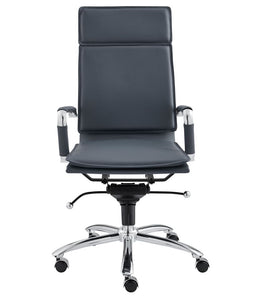 Elegant Blue Leather & Chrome High Back Office Chair