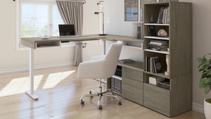 88" Walnut Gray Adjustable L-Desk with Storage Complex