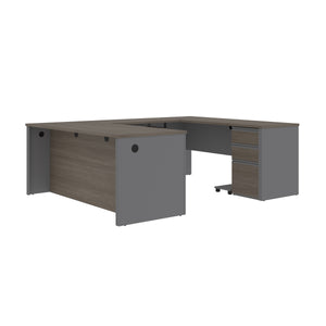 Premium 71" Bark Gray and Slate U-shaped Desk