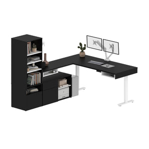 Pair of 88" Black & White L-Desks with Twin Monitor Support