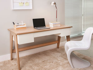 59" Executive Desk with Sawhorse Legs in White & Oak