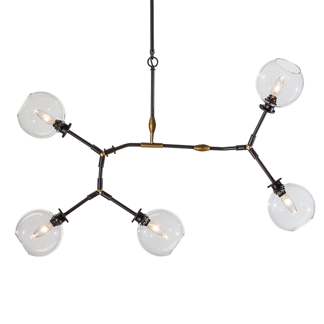 Clear Glass and Steel Pendant Light with Gold Accents