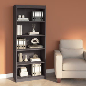 30" Sturdy 5 Shelf Bookcase in Charcoal Maple