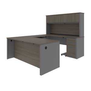 Bark Gray and Slate U-shaped Desk with Hutch