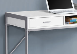 Compact White & Silver Desk w/ 2 Drawers