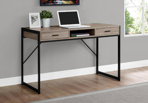 Compact Taupe & Black Metal Computer Desk w/ 2 Drawers
