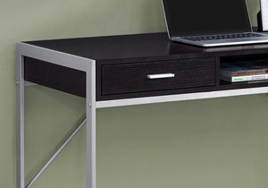 Compact Cappuccino & Silver Metal Computer Desk w/ 2 Drawers
