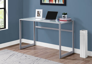 48" Silver Metal & White Tempered Glass Computer Desk w/ Rectangular Design