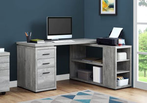 60" L-Shaped Office Desk in Grey Woodgrain