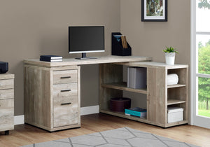 60" L-Shaped Office Desk in Soft Taupe Woodgrain