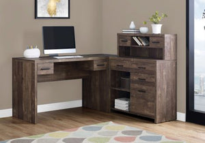 L-Shaped 63" Computer Desk in Dark Brown Woodgrain