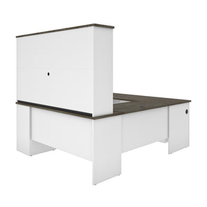 Modern U-shaped Desk with Hutch in White & Walnut Gray