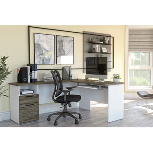 71" x 59" L-shaped Desk in White & Walnut Gray