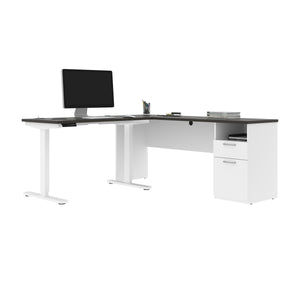 Deep Gray and White 71" Adjustable L-Shaped Desk with Attached File