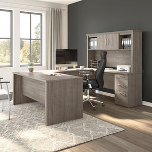 67" Silver Maple Executive U-Shaped Desk with Hutch & File