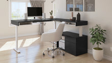 Load image into Gallery viewer, 72&quot; Black and White Adjustable L-Desk with Credenza
