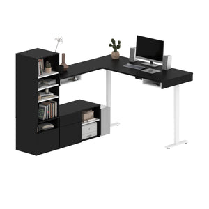 Pair of 88" L-Shaped Black and White Desks with Built-in Storage