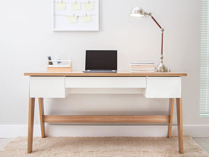 59" Executive Desk with Sawhorse Legs in White & Oak