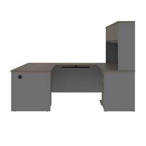 Bark Gray and Slate U-shaped Desk with Hutch