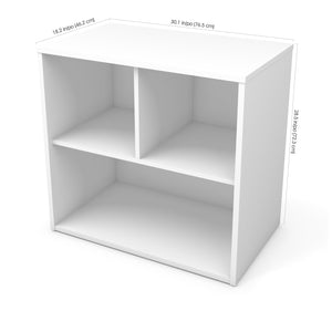30" Bookcase in White with Three Storage Cubbies