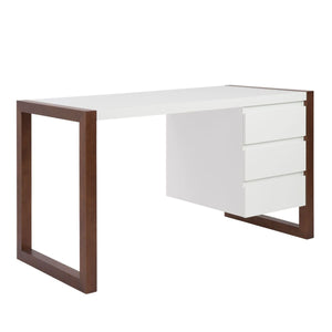 51" Matte White Lacquer & Dark Walnut Desk with Drawers