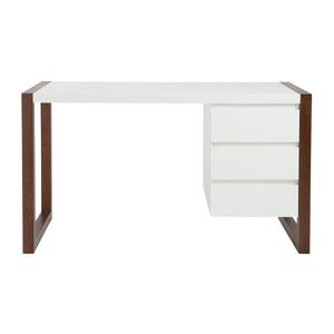 51" Matte White Lacquer & Dark Walnut Desk with Drawers