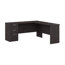 Load image into Gallery viewer, 65&quot; Charcoal Maple L-Desk with Built-in File Cabinet
