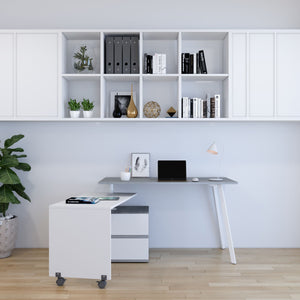 58" Transforming L-Desk in Gray and White