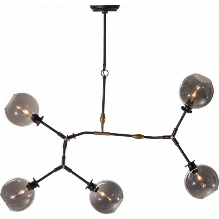 Grey Glass and Steel Pendant Light with Gold Accents