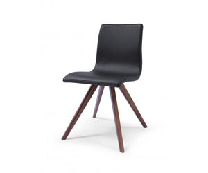 Modern Leather Office or Conference Chair with Solid Wood Legs in Black (Set of 2)