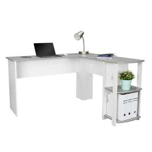 54" White/Gray L-Shaped Desk with Bookshelf