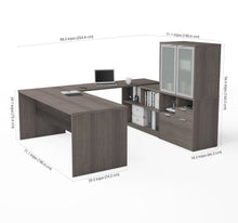 Load image into Gallery viewer, Bark Gray 71&quot; x 88&quot; U-Shaped Desk with Privacy Glass Hutch
