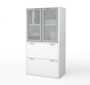 Modern File Cabinet with Hutch in White