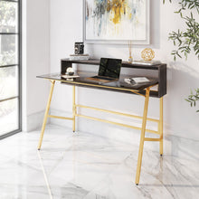 Load image into Gallery viewer, 47&quot; Sawhorse-Style Glass &amp; Gold Desk
