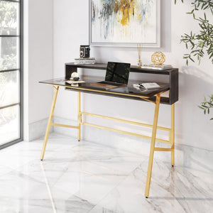 47" Sawhorse-Style Glass & Gold Desk