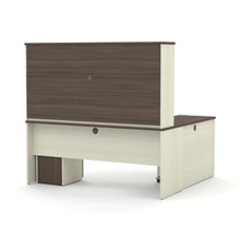 Load image into Gallery viewer, Modern L-shaped Desk with Hutch in White Chocolate &amp; Antigua
