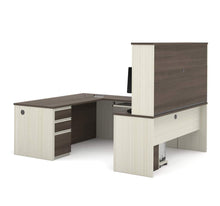 Load image into Gallery viewer, U-shaped Desk and Hutch in White Chocolate &amp; Antigua
