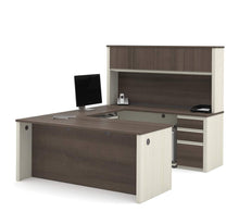Load image into Gallery viewer, U-shaped Desk and Hutch in White Chocolate &amp; Antigua

