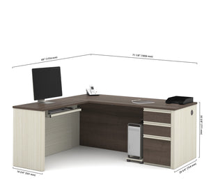 Modern L-shaped Office Desk in White Chocolate & Antigua