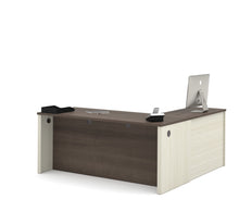 Load image into Gallery viewer, Modern L-shaped Office Desk in White Chocolate &amp; Antigua
