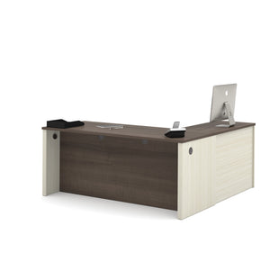 Modern L-shaped Office Desk in White Chocolate & Antigua