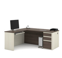 Load image into Gallery viewer, Modern L-shaped Office Desk in White Chocolate &amp; Antigua
