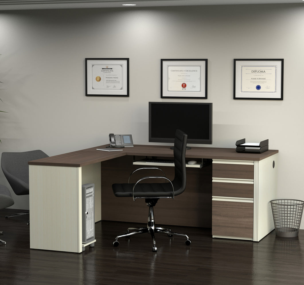Modern L-shaped Office Desk in White Chocolate & Antigua